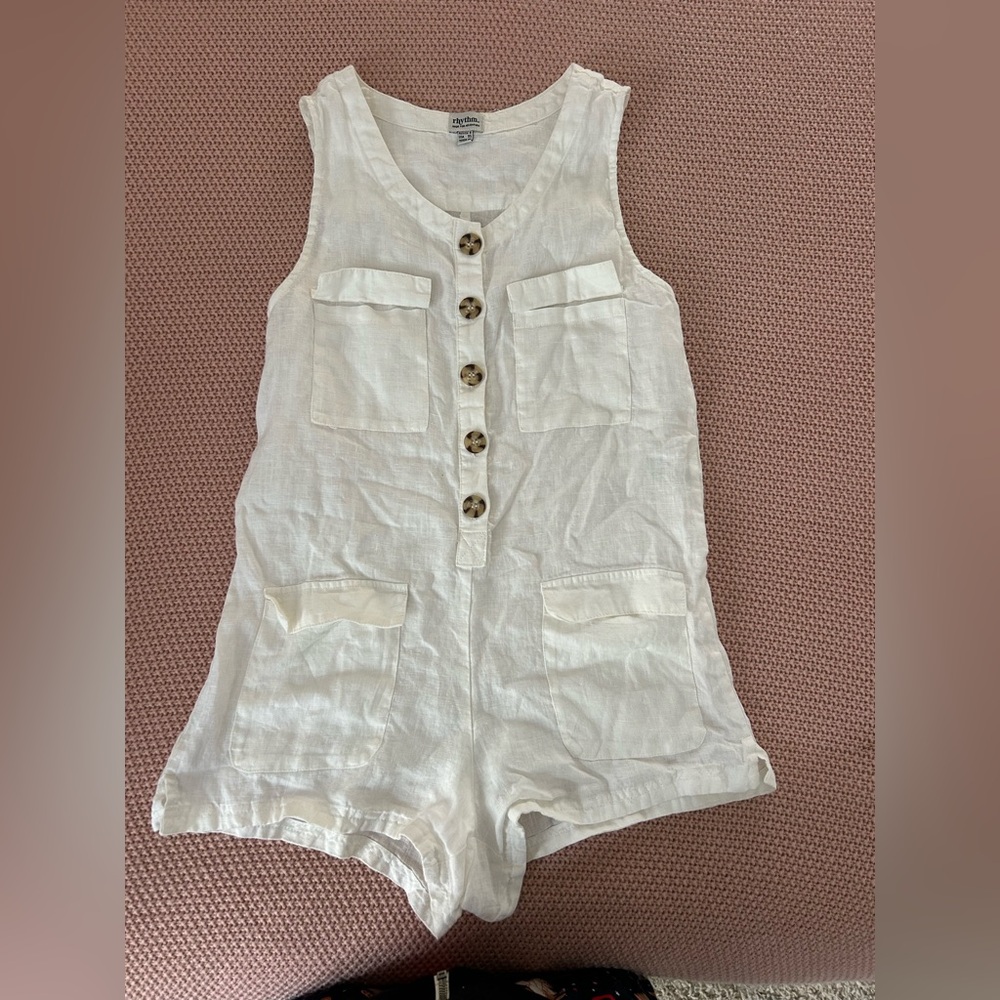 NWOT Rhythm Cream Button-Front Linen Jumpsuit
